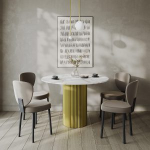Обеденный стол TRUBIS Wood L D110 см, белый мрамор/золотой