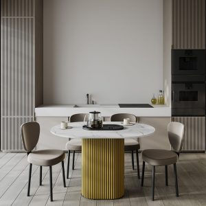 Обеденный стол TRUBIS Wood Oval 120 х 80 см, белый мрамор/золотой