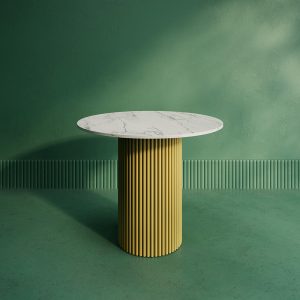 Обеденный стол TRUBIS Wood L D90 см, белый мрамор/золотой
