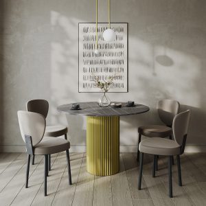 Обеденный стол TRUBIS Wood L D110 см, темный мрамор/золотой
