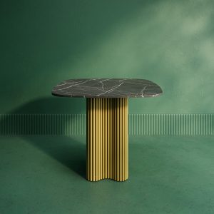 Обеденный стол TRUBIS Wood CLEVER 90 см, темный мрамор/золотой