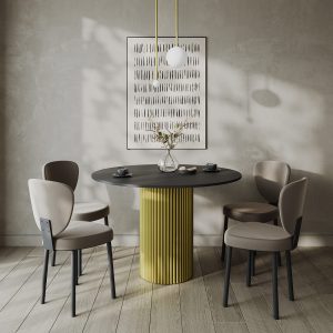 Обеденный стол TRUBIS Wood L D110 см, черный/золотой