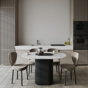 Обеденный стол TRUBIS Wood Oval 120 х 80 см, белый мрамор/черный