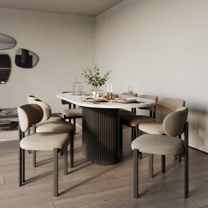 Обеденный стол TRUBIS Wood Oval 180 х 90 см, белый мрамор/черный