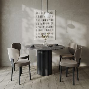 Обеденный стол TRUBIS Wood L D110 см, темный мрамор/черный