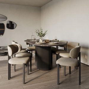 Обеденный стол TRUBIS Wood Oval 180 х 90 см, темный мрамор/черный