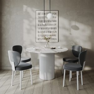 Обеденный стол TRUBIS Wood L D110 см, белый мрамор/белый
