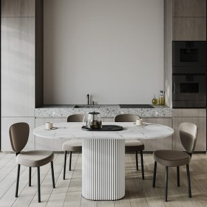 Обеденный стол TRUBIS Wood Oval 160 х 80 см, белый мрамор/белый