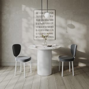 Обеденный стол TRUBIS Wood L D80 см, белый мрамор/белый