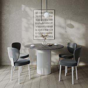 Обеденный стол TRUBIS Wood L D110 см, темный мрамор/белый