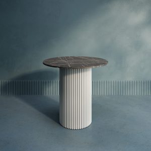 Обеденный стол TRUBIS Wood L D80 см, темный мрамор/белый