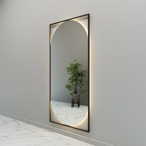 Зеркало в черной раме с теплой подсветкой, KVADEN XL LED, 200 х 100 см