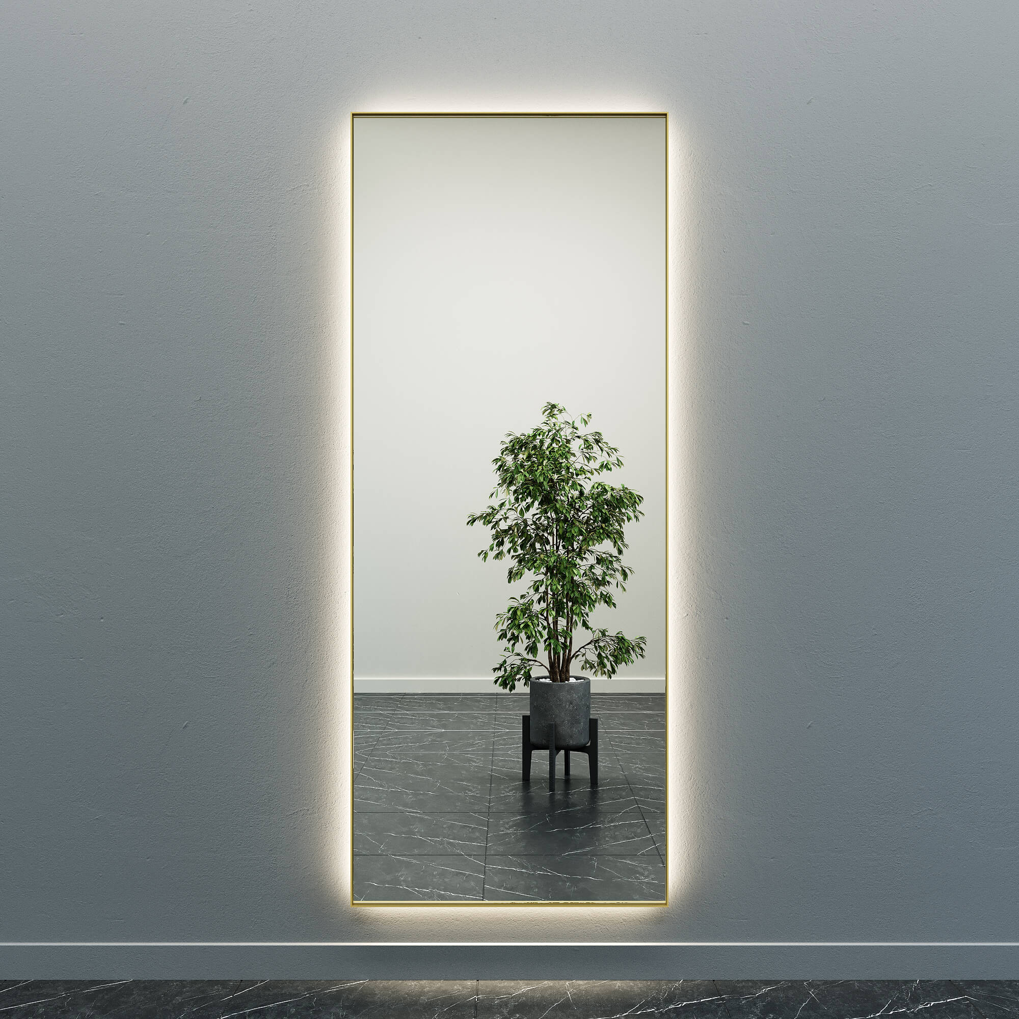 Зеркало в золотой раме с нейтральной подсветкой HALFEO XL Slim LED, 200 x 80 см