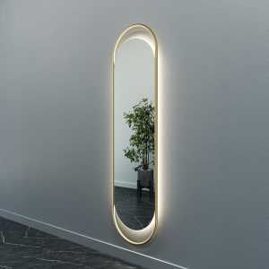 Зеркало в золотой раме с нейтральной подсветкой, EVELIX L LED, 178 х 48 см