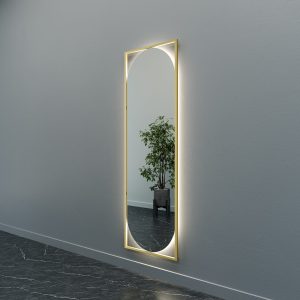 Зеркало в золотой раме с нейтральной подсветкой, KVADEN L LED, 180 х 60 см