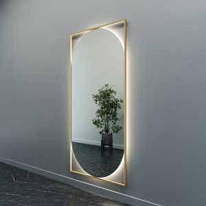 Зеркало в золотой раме с нейтральной подсветкой, KVADEN XL LED, 200 х 100 см