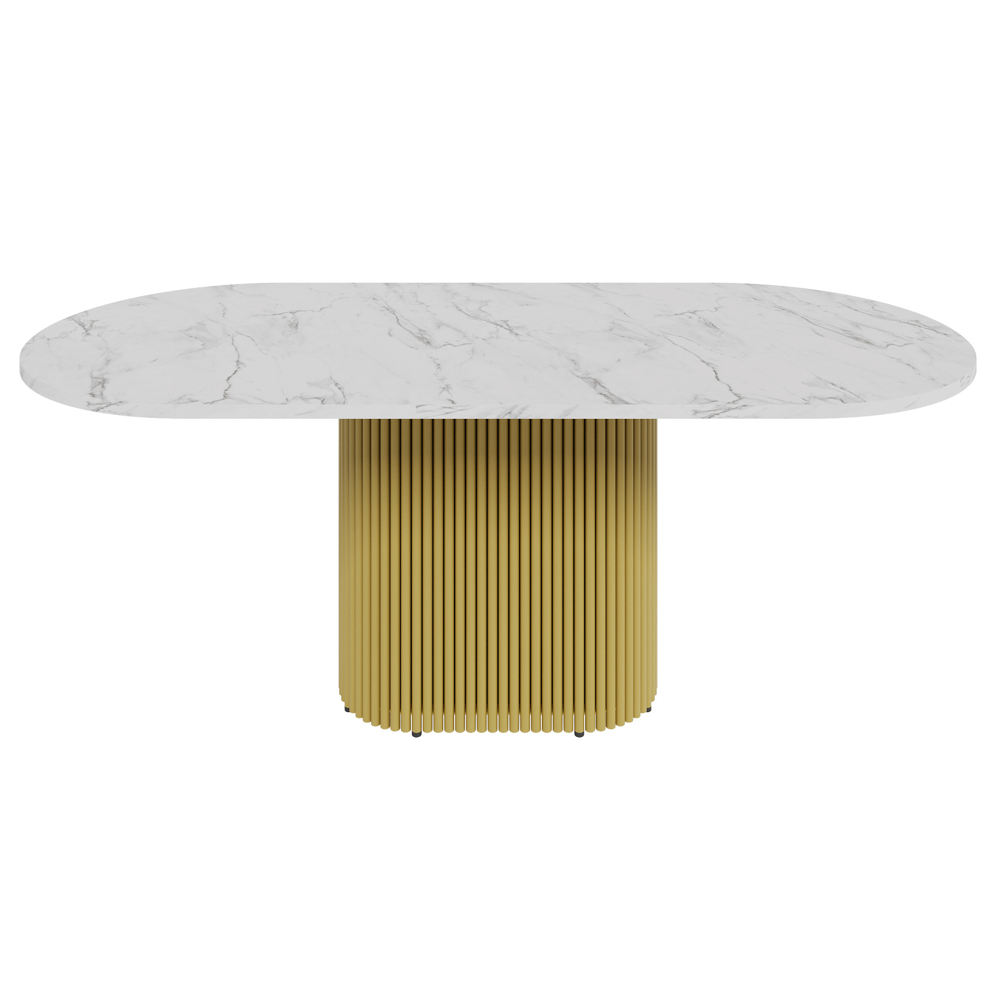 Обеденный стол TRUBIS Wood Oval 200 х 90 см, белый мрамор/золотой