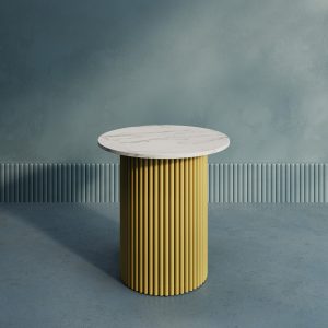 Журнальный столик TRUBIS Wood S D60 см, белый мрамор/золотой