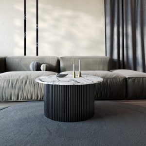 Журнальный столик TRUBIS Wood M D80 см, белый мрамор\черный