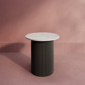 Журнальный столик TRUBIS Wood S D60 см, белый мрамор/черный