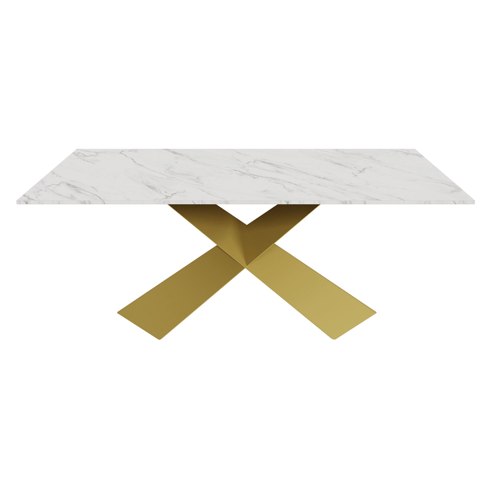 Обеденный стол LINBOW Wood 180 х 90 см, белый мрамор/золотой
