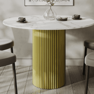 Обеденный стол TRUBIS Wood L D120 см, белый мрамор/золотой