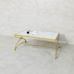 Журнальный стол ZINGEROSO Glass 102 х 62 см, белый мрамор/золотой
